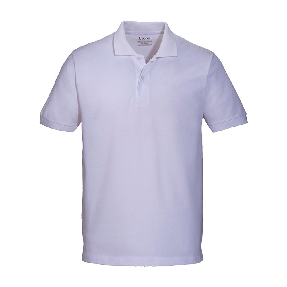 Polo unisex bianca in cotone e poliestere rigenerati da 200 g/m2 Polo unisex bianca in cotone e poliestere rigenerati da 200 g/m2