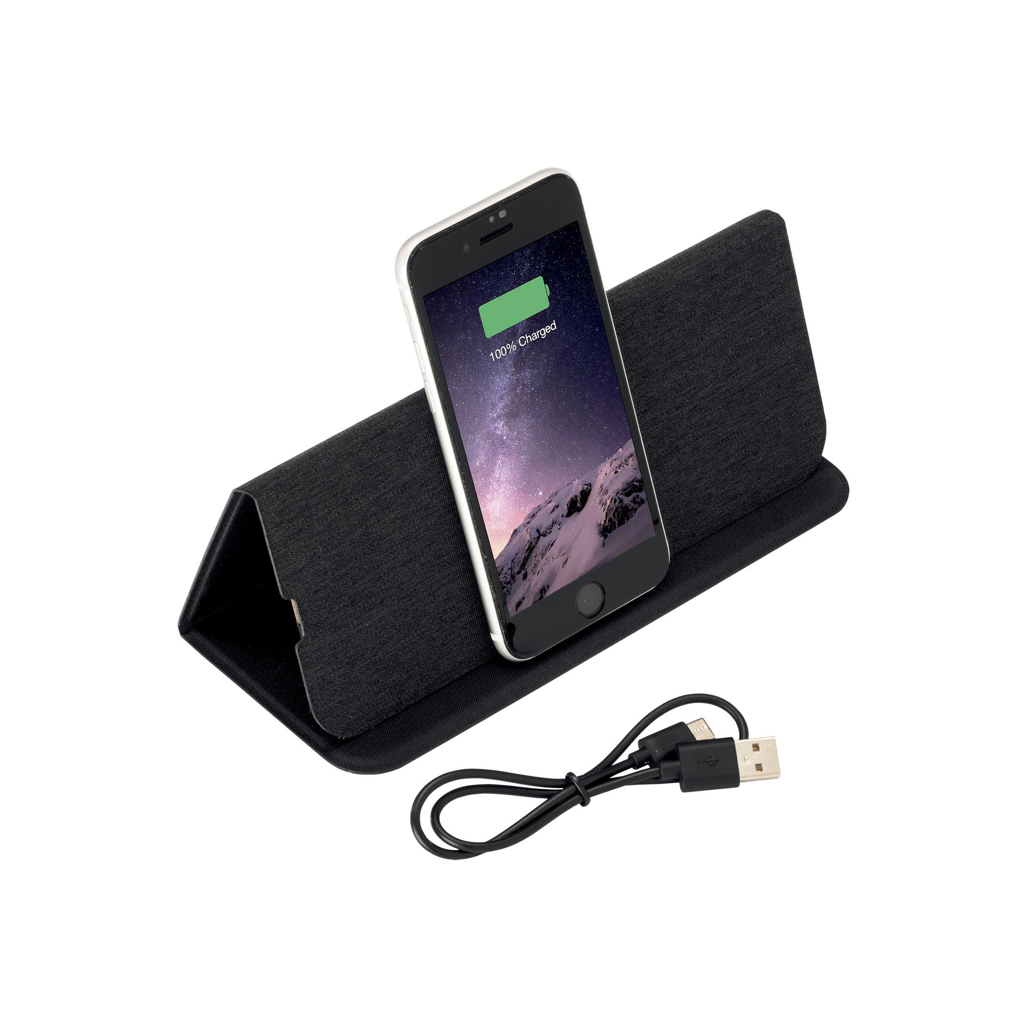 Mousepad e supporto per cellulare in R-PET, con caricabatterie wireless Mousepad e supporto per cellulare in R-PET, con caricabatterie wireless